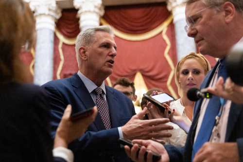 Speaker of the United States House of Representatives Kevin McCarthy (Republican of California) speaks to reporters while walking to his office from the House floor at the Capitol in Washington, D.C., Tuesday, June 20, 2023. Credit: Julia Nikhinson / CNP/Sipa USANo Use Germany.