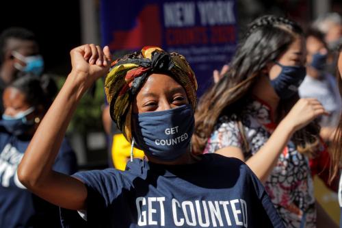Entertainers dance during a promotional event for the U.S. Census in Times Square in New York City, New York, U.S., September 23, 2020. Credit: REUTERS/Brendan McDermid.