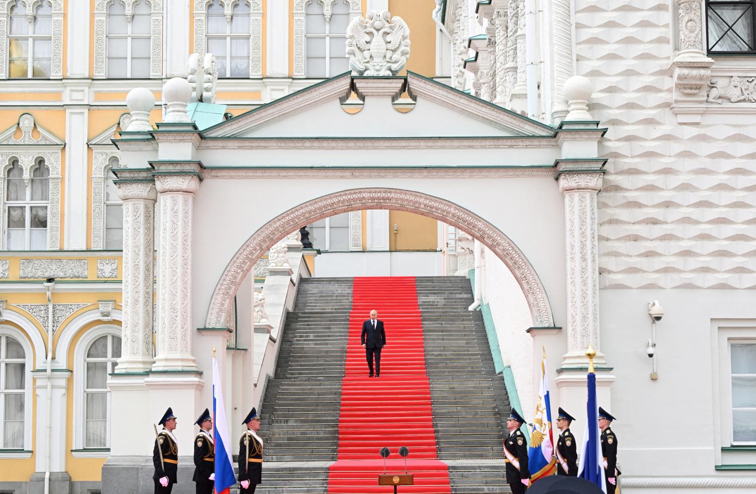 Russian President Putin addresses service members in Moscow