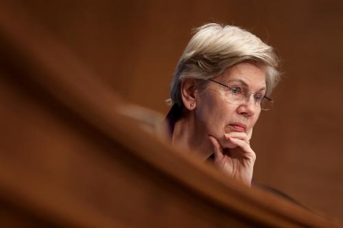 U.S. Senator Elizabeth Warren (D-MA) listens during a Senate Banking, Housing and Urban Affairs Committee hearing on Capitol Hill in Washington, U.S., April 18, 2023. On July 27, 2023, Senator Warren and Senator Lindsey Graham (R-SC) introduced the Digital Consumer Protection Act. REUTERS/Amanda Andrade-Rhoades/File Photo