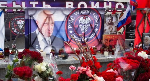 Prigozhin's portrait is visible at an informal memorial for the leader of the Wagner mercenary group in Moscow. The Russian authorities have officially confirmed the death of Yevgeny Prigozhin, the chief of the Wagner mercenaries.