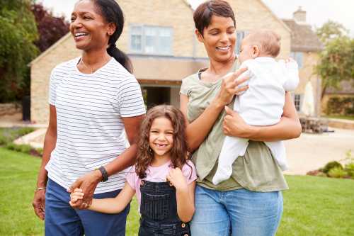 Multi-Generation Family Walking In Garden At Home