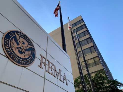 WASHINGTON - SEPTEMBER 19, 2020: FEMA FEDERAL EMERGENCY MANAGEMENT AGENCY sign at DC headquarters building