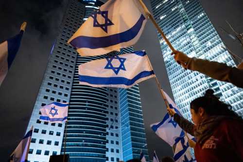 Tel Aviv, Israel - March 18, 2023: people demonstrate against Netanyahu's government