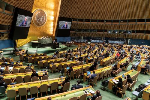 Secretary-General Antonio Guterres speaks on his priorities for 2023 during 58th plenary meeting of the General Assembly at UN Headquarters in New York on February 6, 2023. (Photo by Lev Radin/Sipa USA)