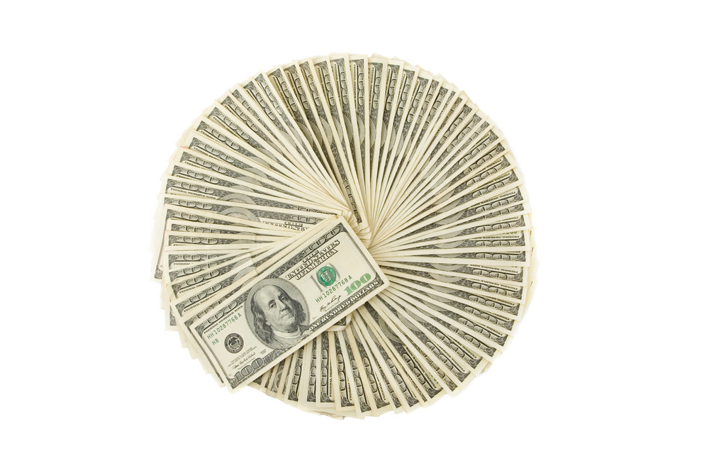 Spiral of $100 dollar bills