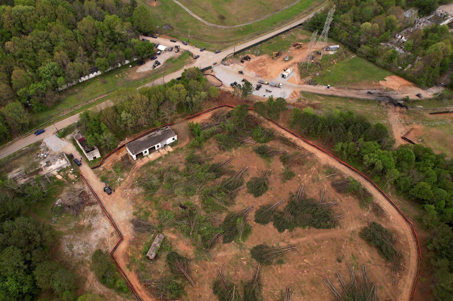An aerial view of the planed site of a controversial "Cop City" project as the clear cutting of trees begins near Atlanta, Georgia, U.S., March 31, 2023. REUTERS/Cheney Orr/ File Photo