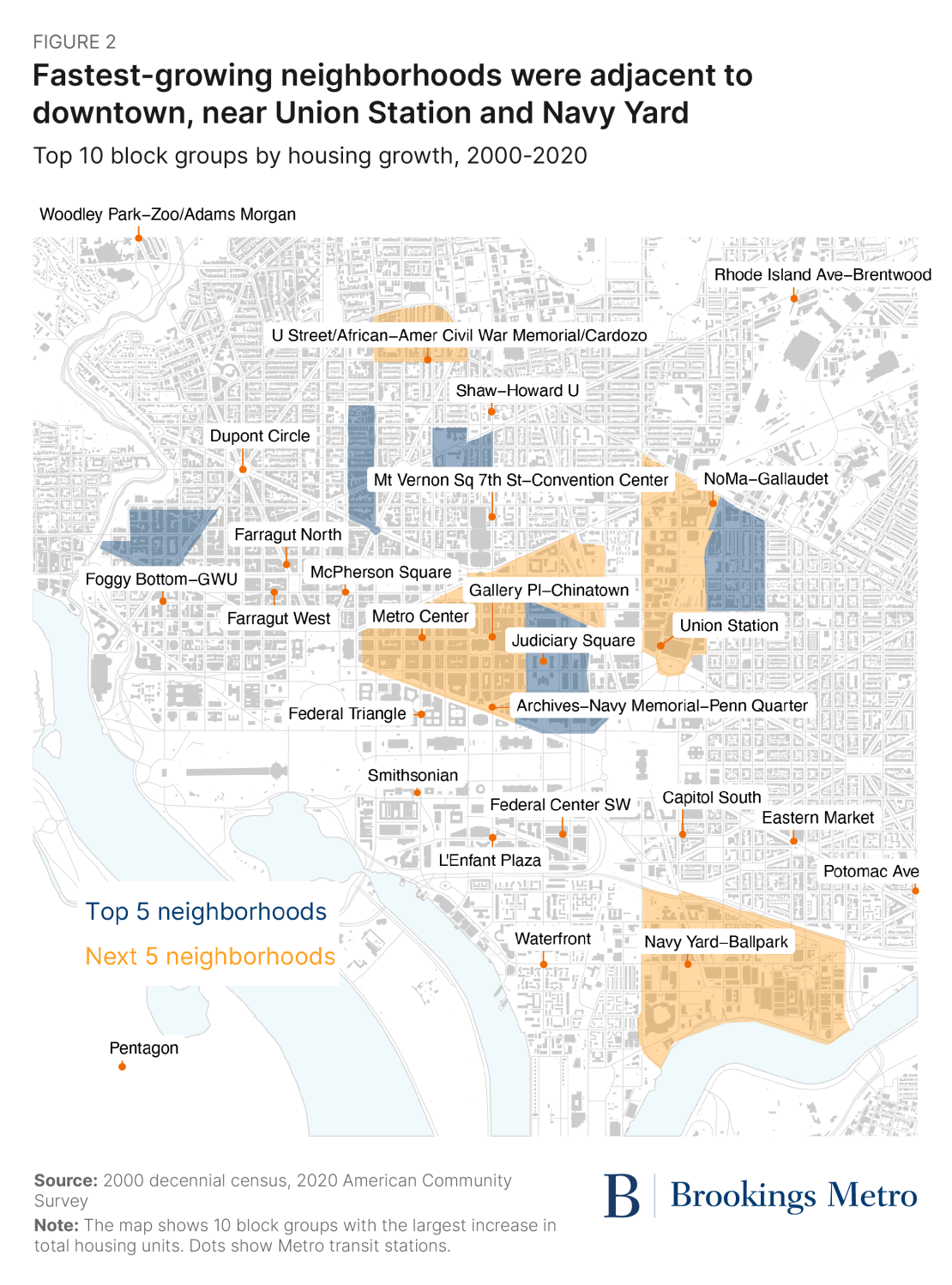 Figure 2. Fastest-growing neighborhoods were adjacent to downtown, near Union Station and Navy Yard