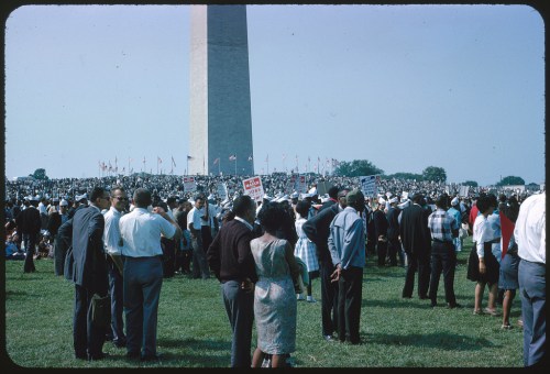 Crowd at the Washington Monument during the March on Washington. Washington D.C, 1963.