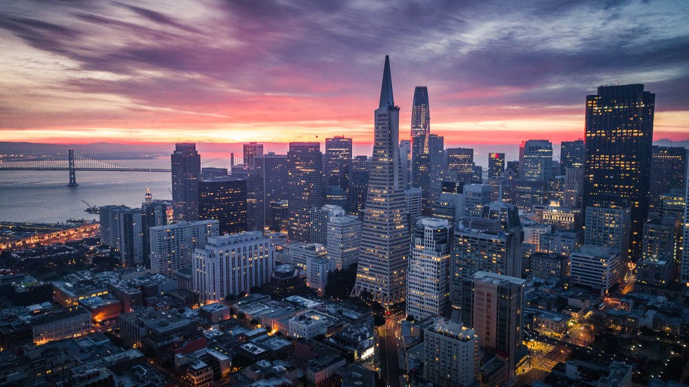 San Francisco Skyline with Dramatic Clouds at Sunrise, California, USA