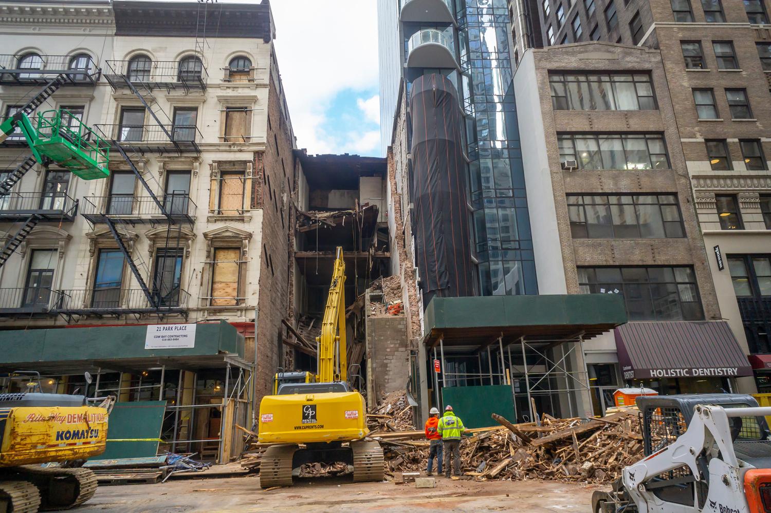 New York NY/USA-January 9, 2019 Demolition of 21 Park Place in Lower Manhattan in New York