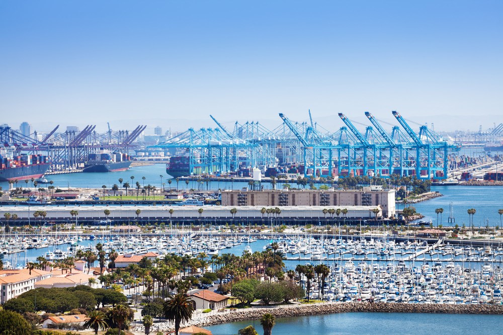Long Beach marina and shipping port at sunny day