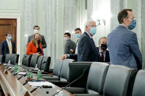 Committee Chairman Roger Wicker (R-MS) waits for Facebook CEO Mark Zuckerberg to fix a technical glitch with his connection during the Senate Commerce, Science, and Transportation Committee hearing 'Does Section 230's Sweeping Immunity Enable Big Tech Bad Behavior?', on Capitol Hill in Washington, DC, U.S., October 28, 2020.