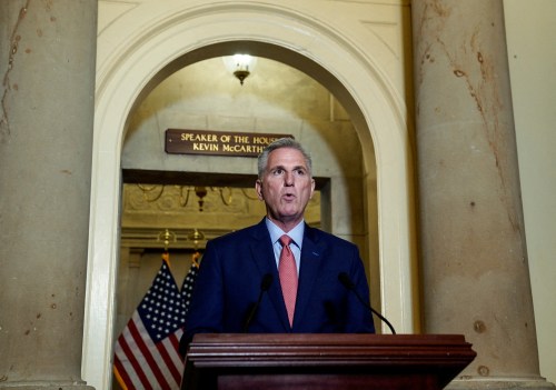 U.S. House Speaker Kevin McCarthy (R-CA) delivers a statement on allegations surrounding U.S. President Joe Biden and his son Hunter Biden, as the House of Representatives returns from its summer break facing a looming deadline to avoid a government shutdown while spending talks continue on Capitol Hill