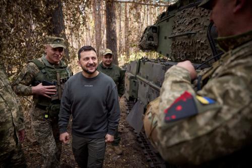 Ukraine's President Zelenskiy visits a front line in Eastern Ukraine