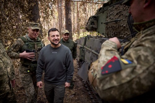 Ukraine's President Zelenskiy visits a front line in Eastern Ukraine
