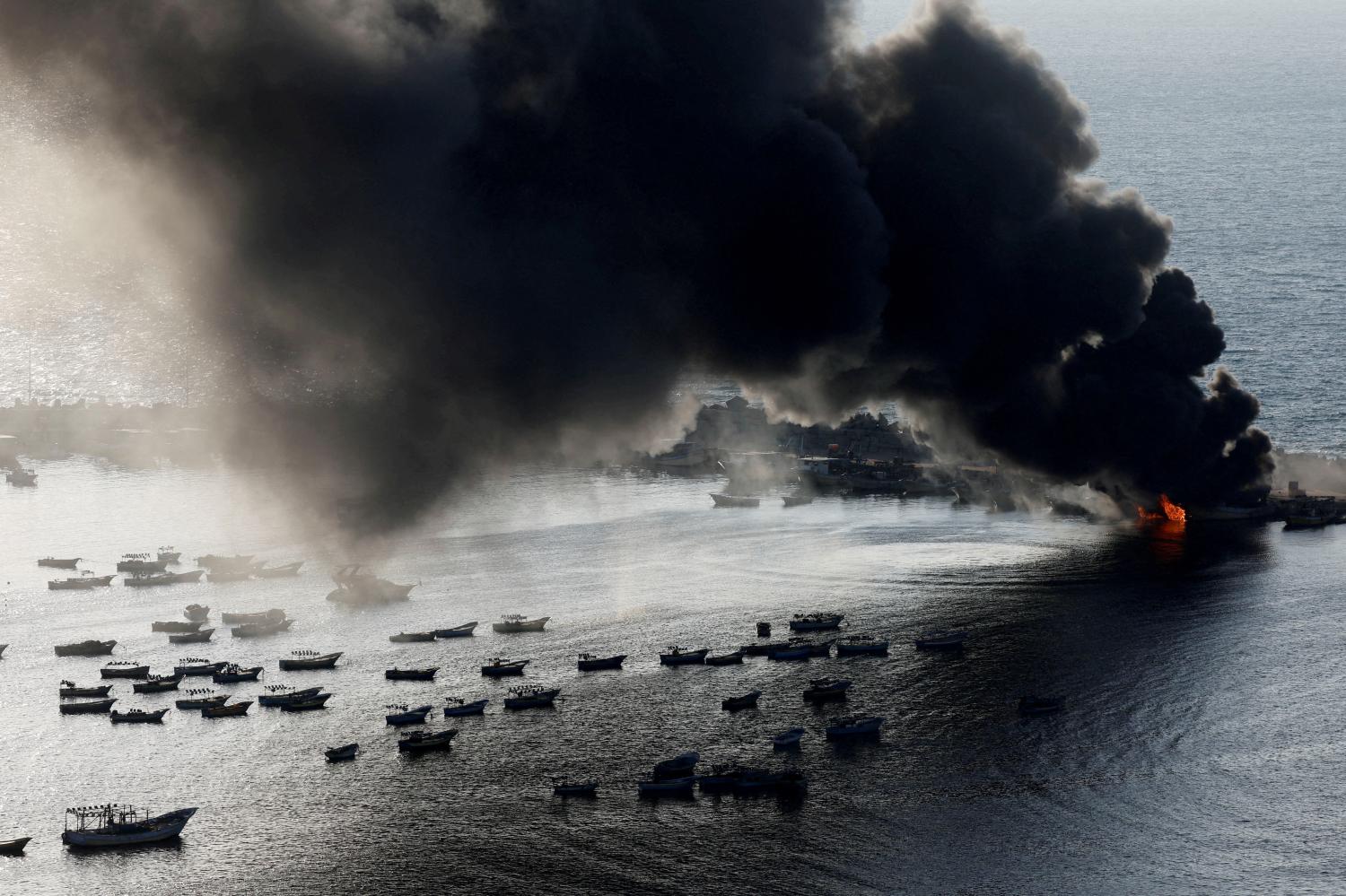 Smoke rises after Israeli strikes on the seaport of Gaza City