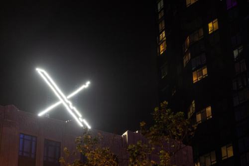 'X' logo is seen on the top of the headquarters of the messaging platform X, formerly known as Twitter, in downtown San Francisco, California, U.S., July 30, 2023.