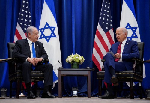 U.S. President Joe Biden holds a bilateral meeting with Israeli Prime Minister Benjamin Netanyahu on the sidelines of the 78th U.N. General Assembly in New York City, U.S., September 20, 2023.