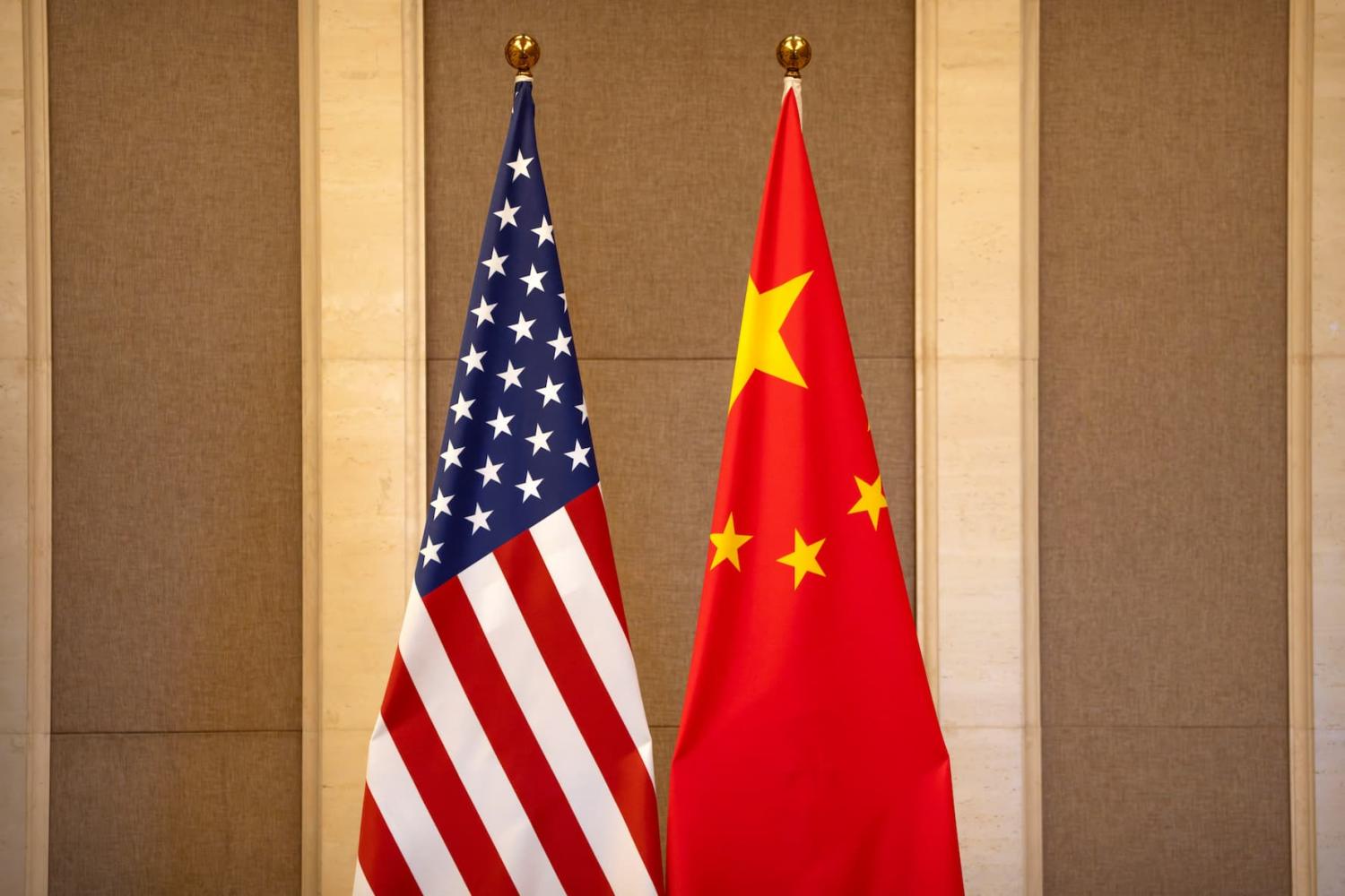 United States and Chinese flags are set up before a meeting between U.S. Treasury Secretary Janet Yellen and Chinese Vice Premier He Lifeng at the Diaoyutai State Guesthouse in Beijing, China, Saturday, July 8, 2023. Mark Schiefelbein/Pool via REUTERS/File Photo