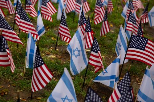American and Israeli flags on display in Statler Park in Boston, MA on Friday October 20, 2023.