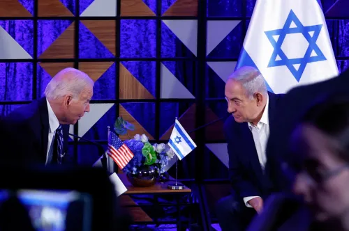 In this photo, Biden attends a meeting with Israeli Prime Minister Benjamin Netanyahu, as he visits Israel amid the ongoing conflict between Israel and Hamas, in Tel Aviv, Israel, October 18, 2023.
