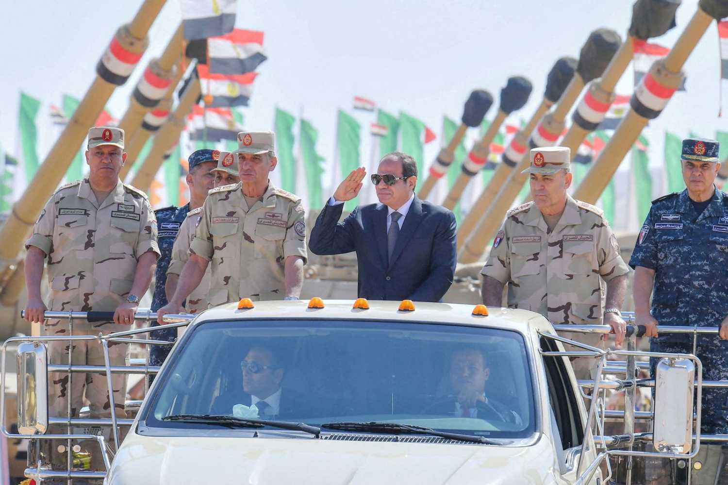 Egyptian President Abdel Fattah al-Sisi inspects the Egyptian military units in Suez.