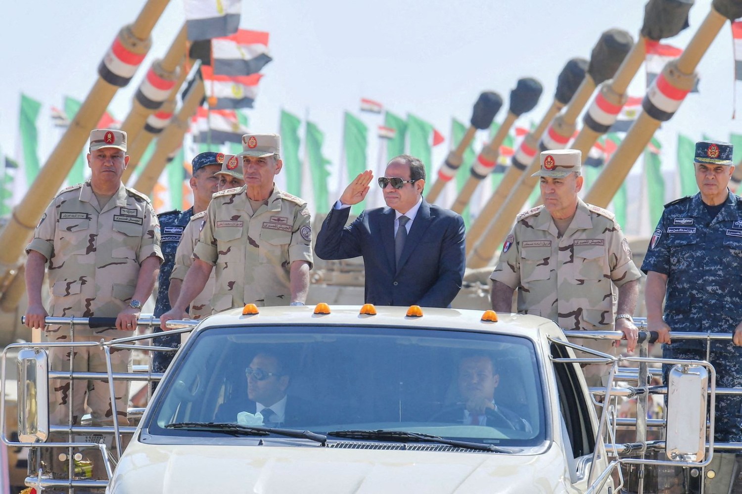 Egyptian President Abdel Fattah al-Sisi inspects the Egyptian military units in Suez.