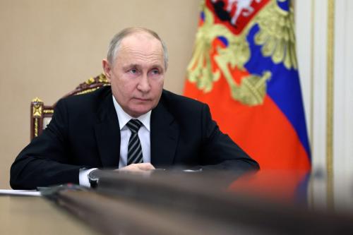 Russia's President Vladimir Putin chairs a meeting with government members via a video link in Moscow, Russia, October 25, 2023.