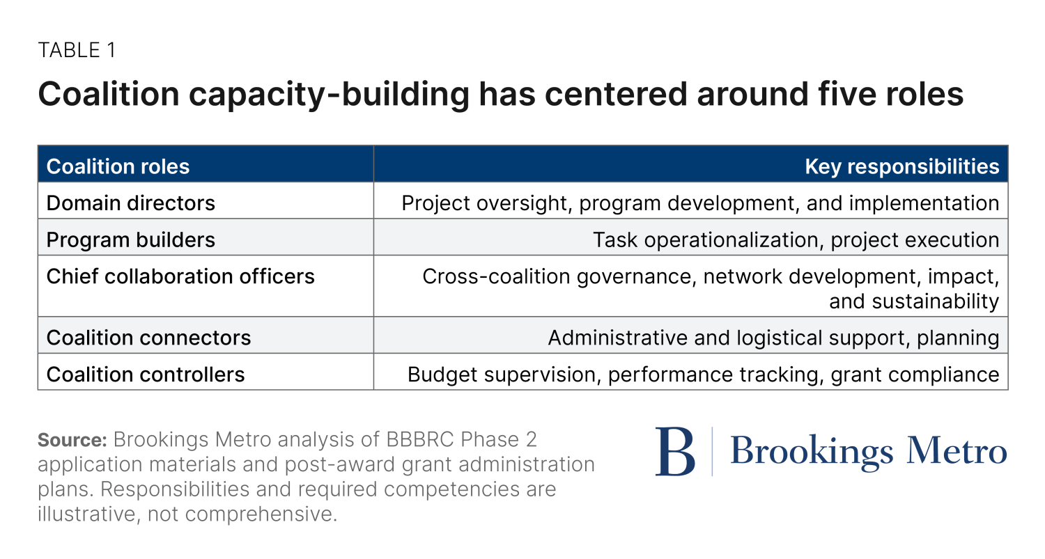 Table 1: Coalition capacity-building has centered around five roles
