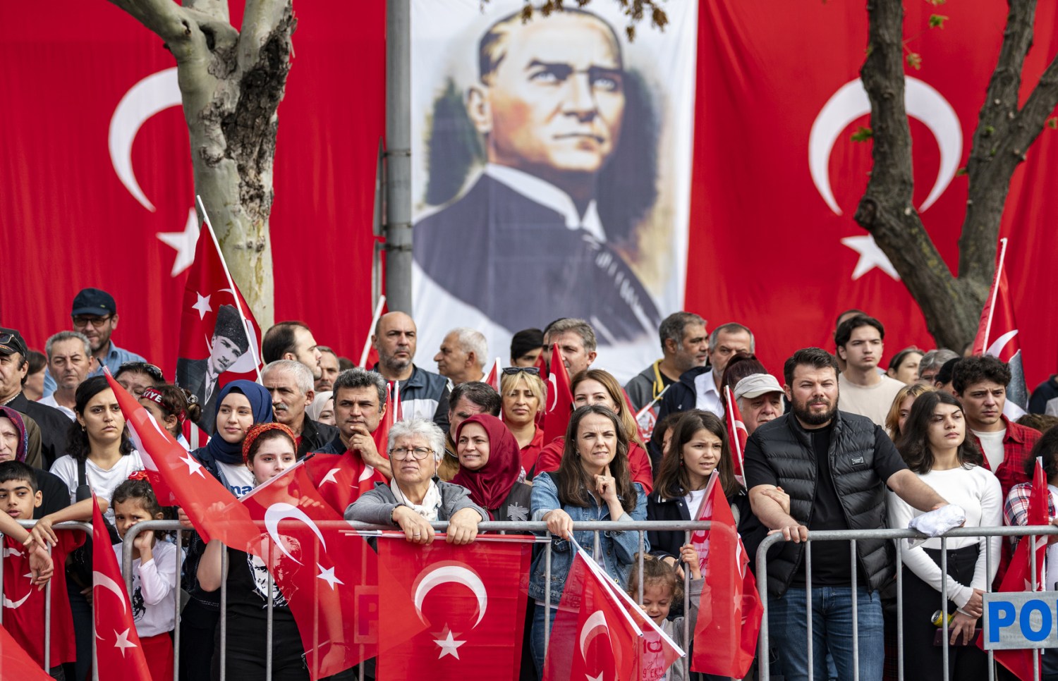 People watching demonstrations in Istanbul on Sunday, October 29, 2023, as part of the celebrations for the centenary anniversary of the founding of the secular Republic of Turkey.