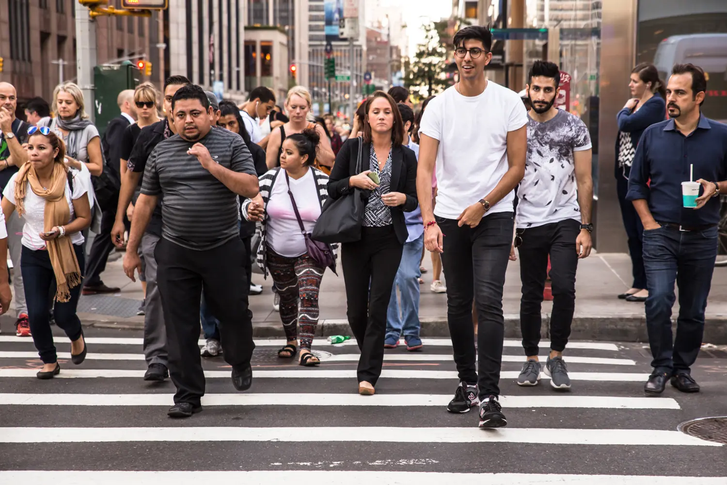 NEW YORK CITY: Pictured here is a crosswalk in midtown Manhattan with with a diversity of pedestrians crossing.