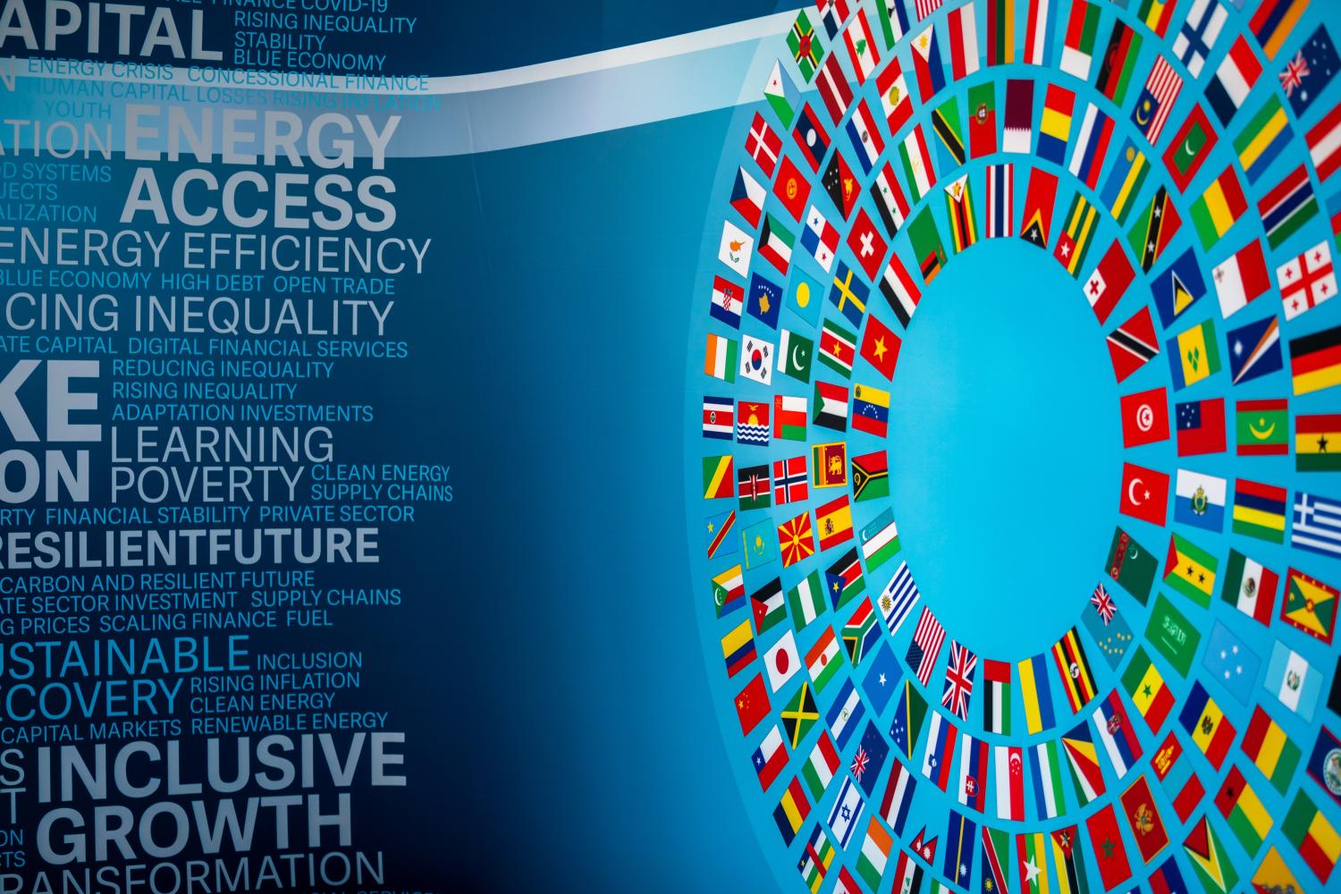 Close-up of the World Bank Group and International Monetary Fund Annual Meetings Logo in an Exhibition Booth