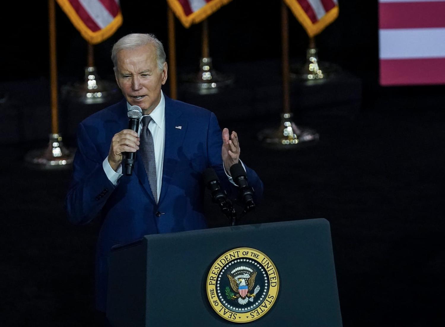 President Joe Biden takes the stage at Westchester Community College in Valhalla on Wednesday, May 10, 2023, to discuss the partisan standoff over the nation's debt limit and the economic crisis that will occur if it isn't resolved within the coming weeks. Credit: USA TODAY NETWORK via Reuters Connect