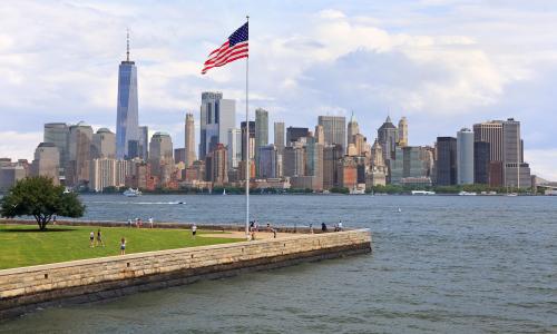 New York City skyline viewed from Ellis Island, USA