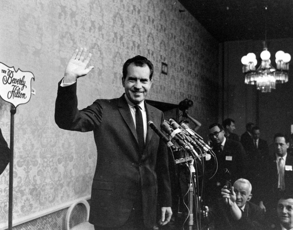 November 6, 1962, Richard Nixon gives his concession speech in the California gubernatorial race, telling the assembled press this would be his “last press conference”