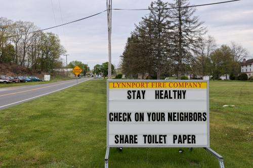 A sign encouraging people to stay healthy during the coronavirus disease (COVID-19) outbreak, is seen in Lynnport, Pennsylvania, U.S. May 14, 2020.