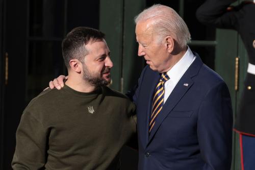 President Joe Biden welcomes Ukrainian President Volodymyr Zelensky to the White House on the South Lawn on December 21, 2022 in Washington, DC.