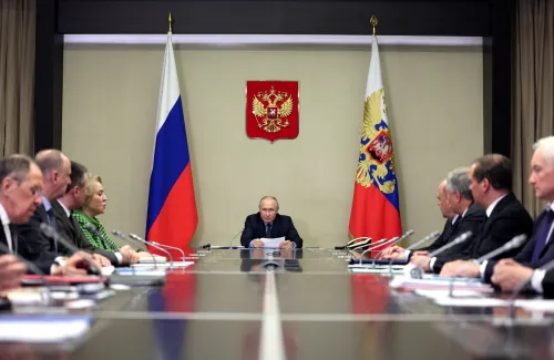 Russian President Vladimir Putin chairs a meeting of his Security Council and the government and the heads of law enforcement agencies on the situation in the Middle East and on ensuring law and order in Russia, at the Novo-Ogaryovo state residence outside Moscow, Russia October 30, 2023. Sputnik/Gavriil Grigorov/Pool via REUTERS