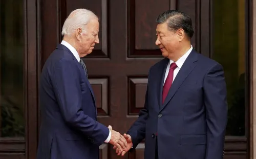 U.S. President Joe Biden shakes hands with Chinese President Xi Jinping at Filoli estate on the sidelines of the Asia-Pacific Economic Cooperation (APEC) summit, in Woodside, California, U.S., November 15, 2023.
