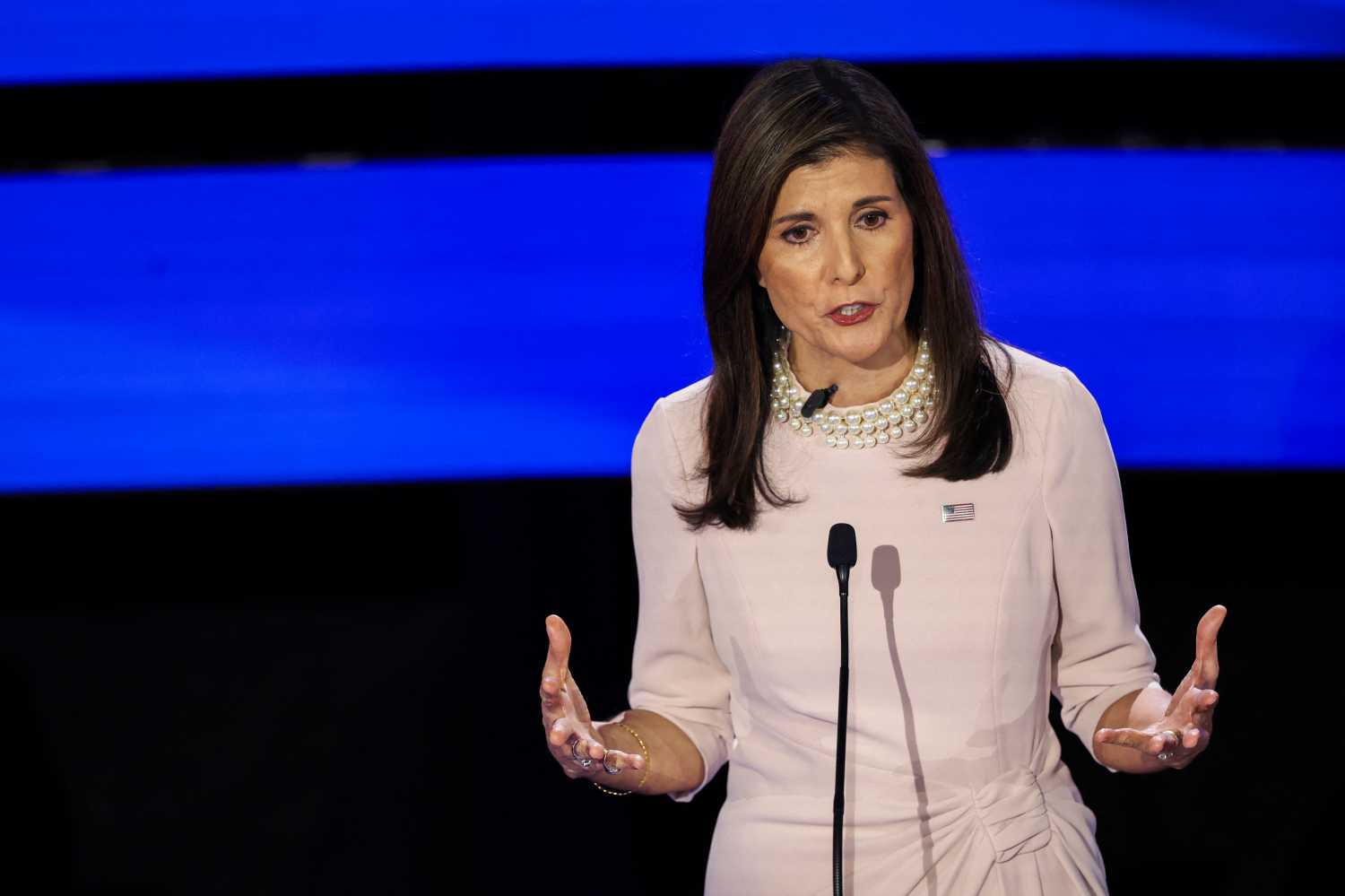 Former U.S. Ambassador to the United Nations Nikki Haley speaks during the Republican presidential debate hosted by CNN at Drake University in Des Moines, Iowa, U.S. January 10, 2024.