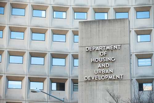 WASHINGTON, DC - DECEMBER 26: Sign in front of the Department of Housing and Urban Development in downtown Washington, DC on December 26, 2014.