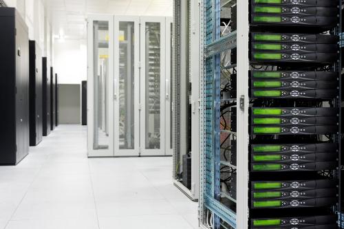 Clean industrial interior of a server room with servers