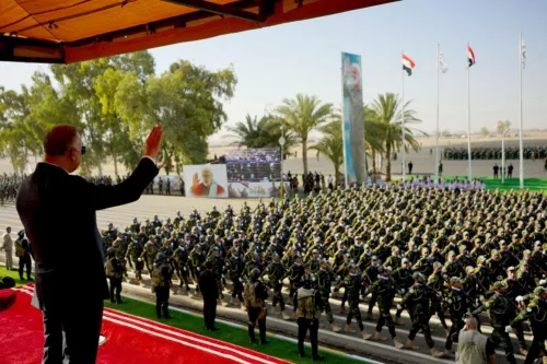 Iraqi Prime Minister Mustafa al-Kadhimi attends a military parade for the members of Iraqi Popular Mobilization Force, marking its eighth anniversary, in Diyala province, Iraq. July 23, 2022. Iraqi Prime Minister Media Office/Handout via REUTERS