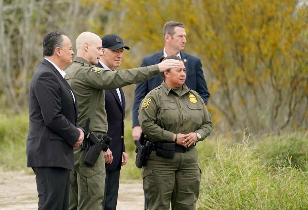 U.S. President Joe Biden receives a briefing at the U.S.-Mexico border in Brownsville, Texas, U.S., February 29, 2024.