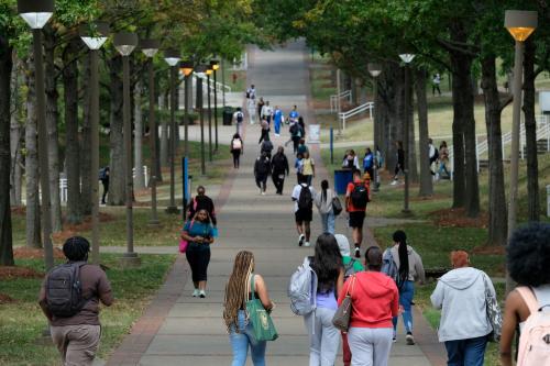 Students walk on the campus of Tennessee State University, a public university and HBCU in Nashville, Tennessee, U.S., September 19, 2023. REUTERS/Kevin Wurm