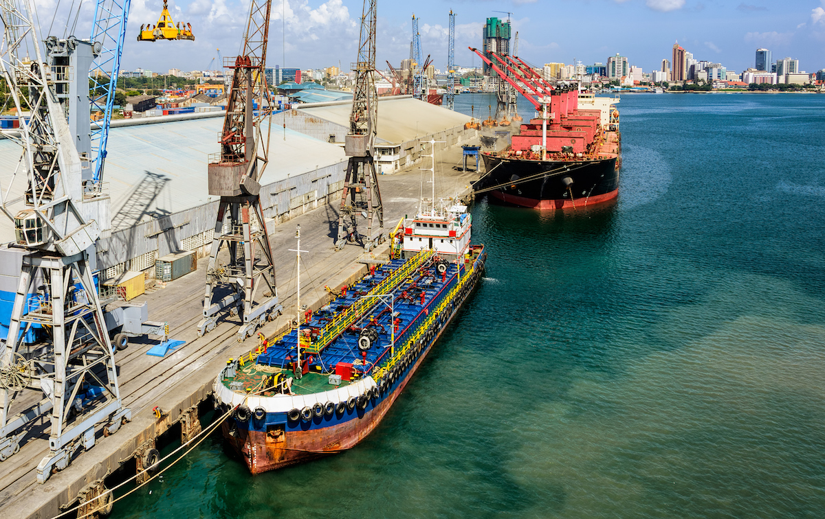 Cargo operations in the trading port in front of Dar es Salaam, Tanzania