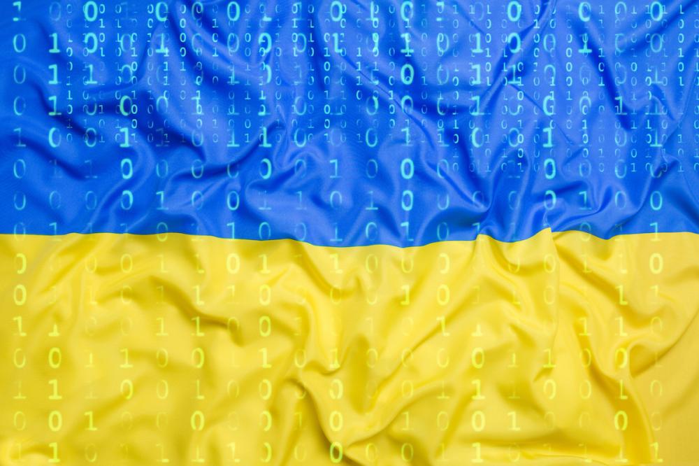 Binary code with Ukraine flag