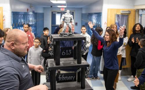 Like most school districts throughout the country, Toms River Regional has been struggling with chronic student absenteeism after the pandemic. At Intermediate North, Assistant Principal Brian Blake built a large trophy called "The Beast," which is awarded each month to the class with the fewest absences.