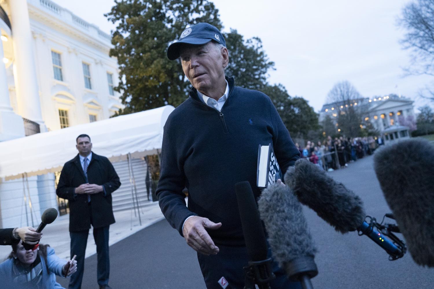 United States President Joe Biden departs the White House headed out on a weekend trip to Camp David on March 1, 2024 in Washington, D.C., U.S.